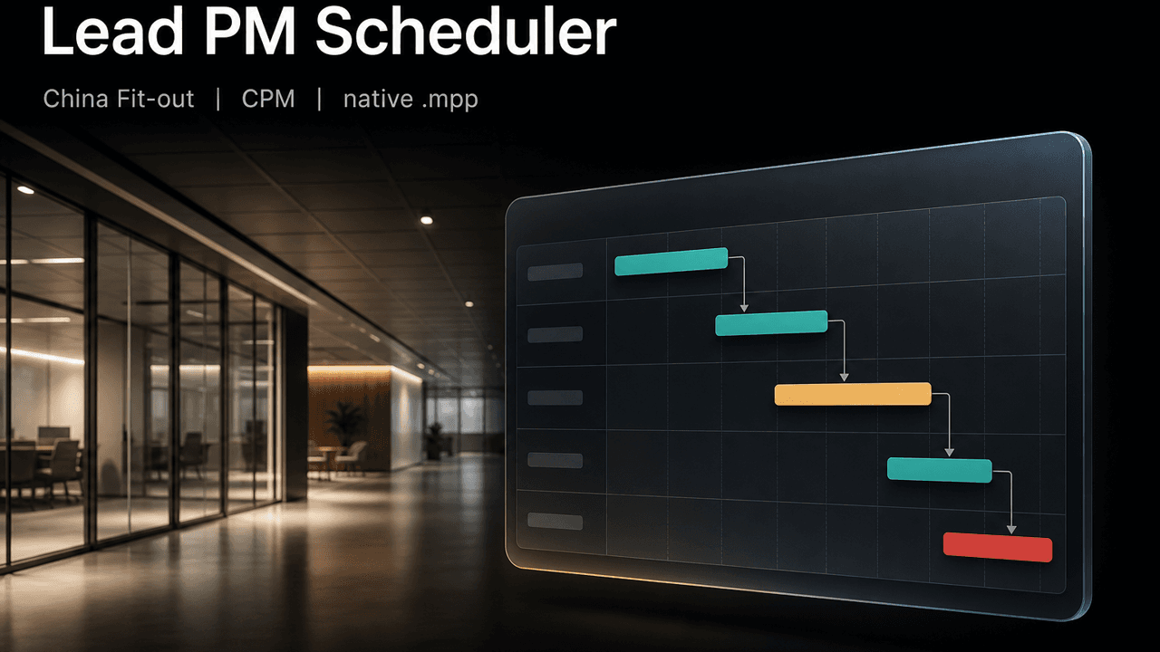 Sample China office fit-out Gantt — native .mpp preview